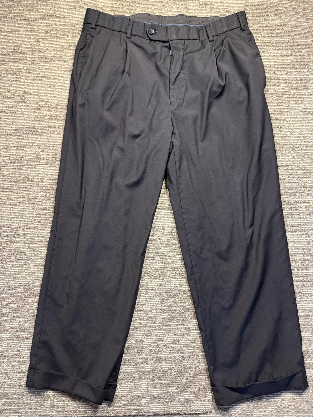 Brooks Brothers Dress Pants Mens 36x28 Blue Wool Pleated Cuffed Straight Leg